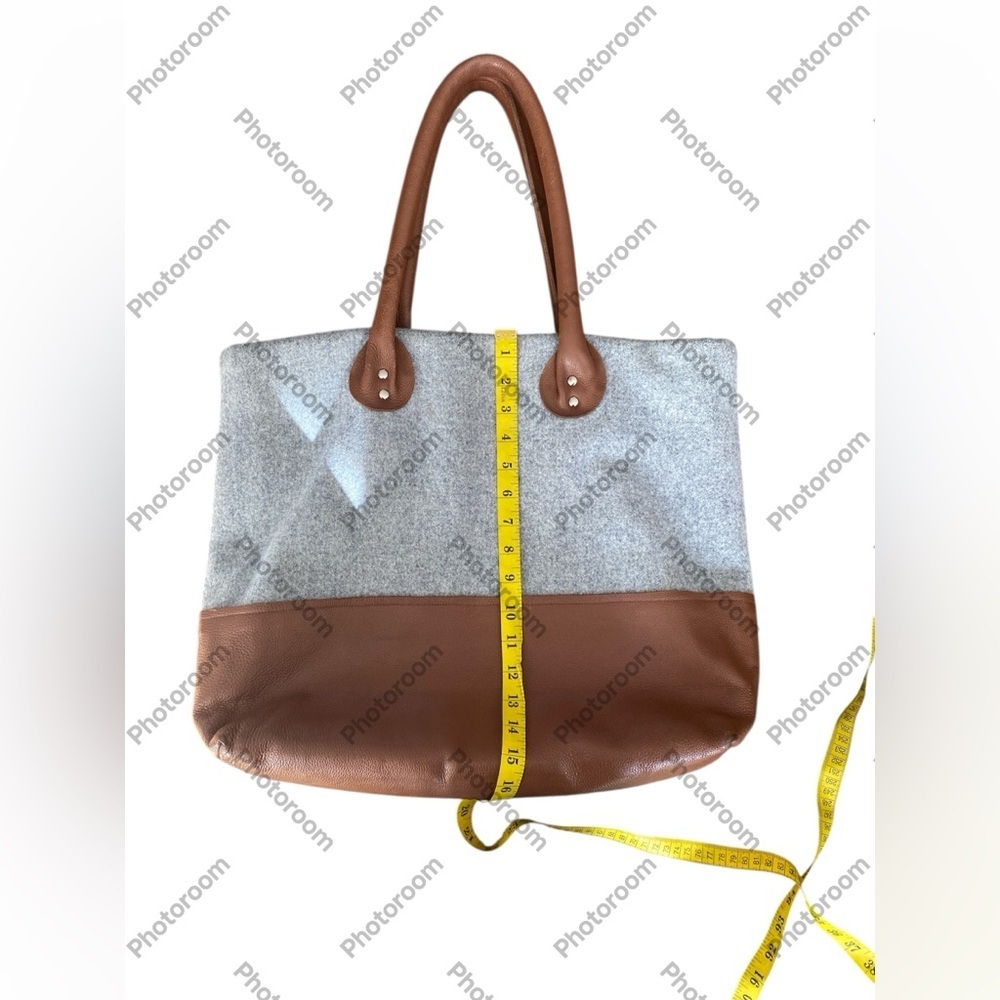 Handmade Wool & Linen Mercantile Artisan Leather Strap large Purse Tote - Picture 10 of 17
